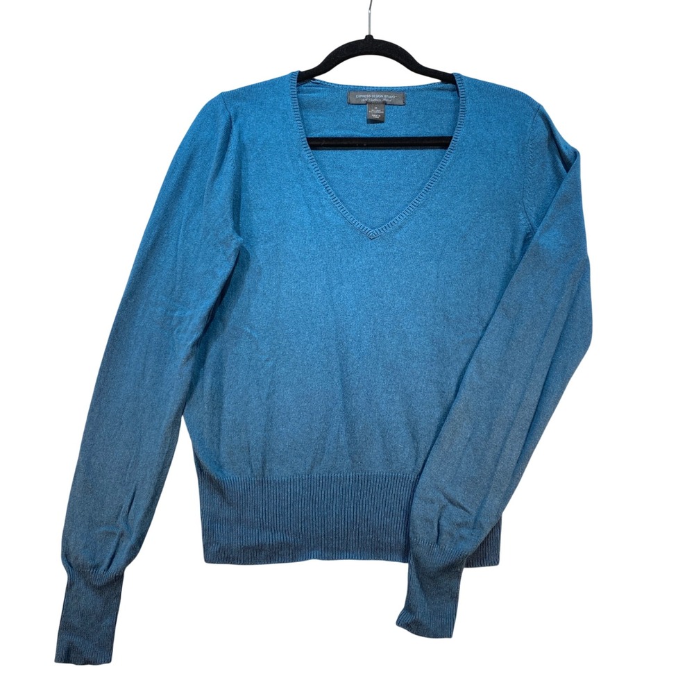 EXPRESS DESIGN STUDIO Silk Cashmere Blend V Neck Sweater Blue Size M